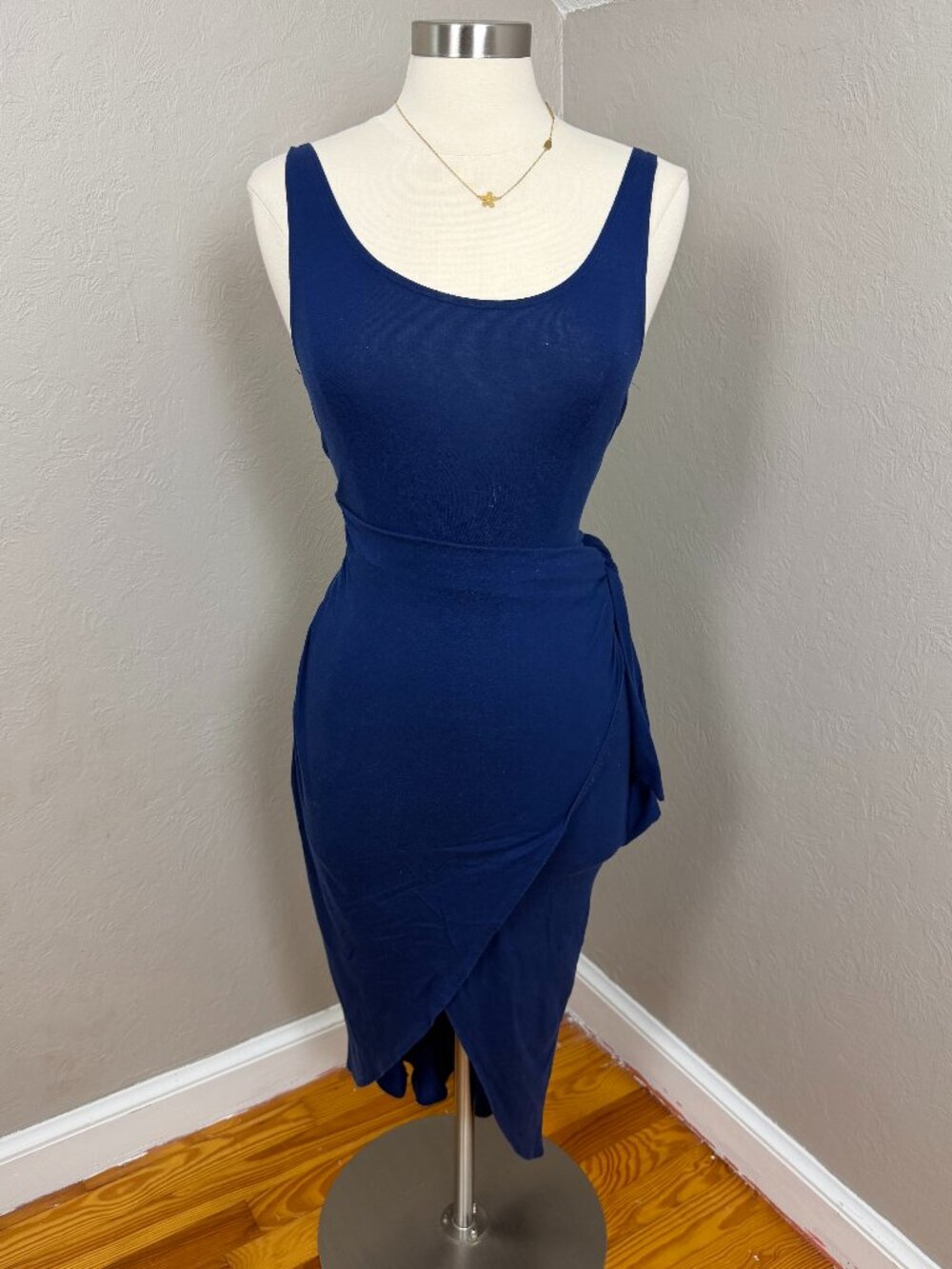 Reformation Jeans Navy Knit Wrap Slit Midi Dress - Picture 2 of 7